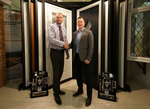 Vulcan Windows operations manager, Paul Walker (left), and Total Hardware managing director, Andy Cunningham (right)